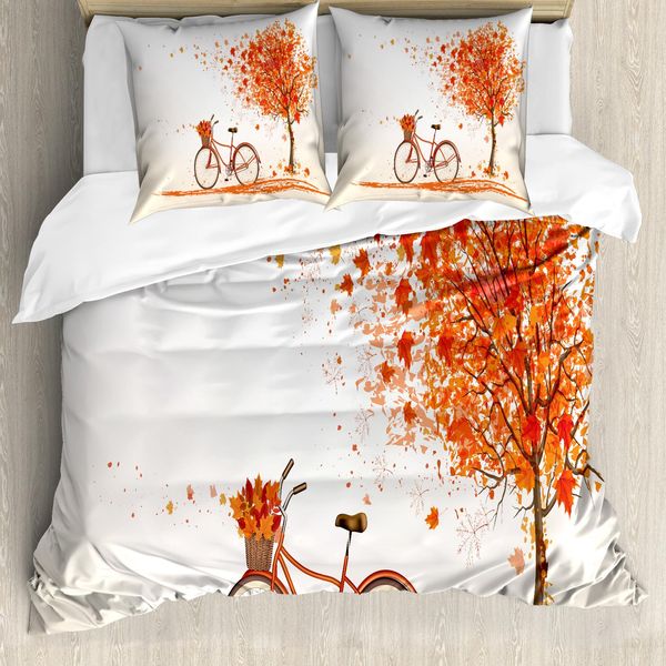 Abakuhaus Copripiumino Bicicletta, Albero Autunnale Arancione, Antiacaro, Adatto A Chi Soffre Di Allergie, Con Federe, 200 Cm X 200 Cm - 80 X 80 Cm, Arancione-image