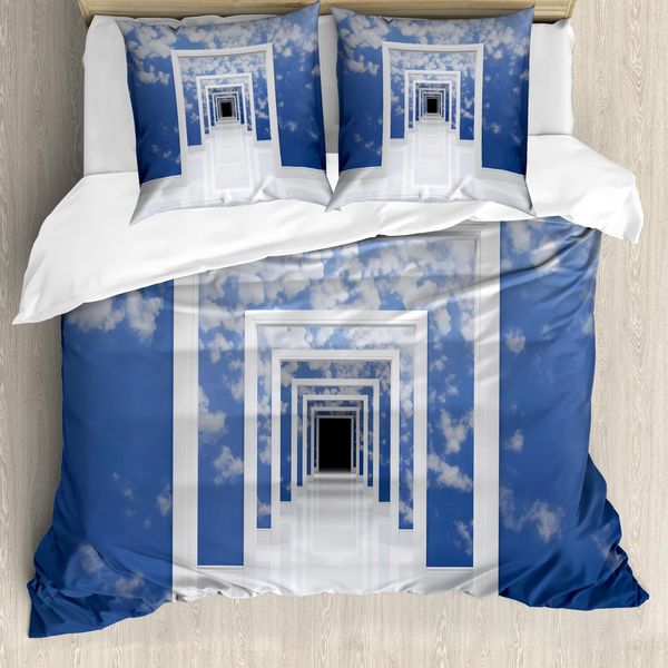 Abakuhaus Copripiumino Futuristico, Cielo E Nuvole Su Pareti, Antiacaro, Adatto A Chi Soffre Di Allergie, Con Federe, 200 Cm X 200 Cm - 80 X 80 Cm, Blu E Bianco-image