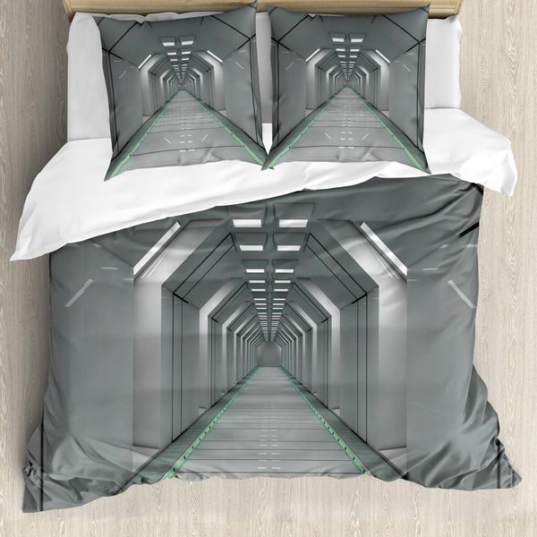 Abakuhaus Copripiumino Futuristico, Corridoio Nella Stiva Della Nave, Antiacaro, Adatto A Chi Soffre Di Allergie, Con Federe, 200 Cm X 200 Cm - 80 X 80 Cm, Verde-image