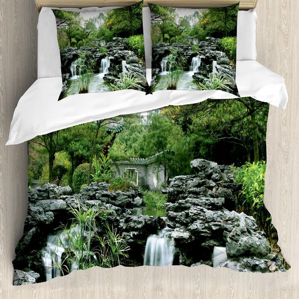 Abakuhaus Copripiumino Giapponese, Stile Giardino, Antiacaro, Adatto A Chi Soffre Di Allergie, Con Federe, 155 Cm X 220 Cm - 80 X 80 Cm, Verde Bianco-image