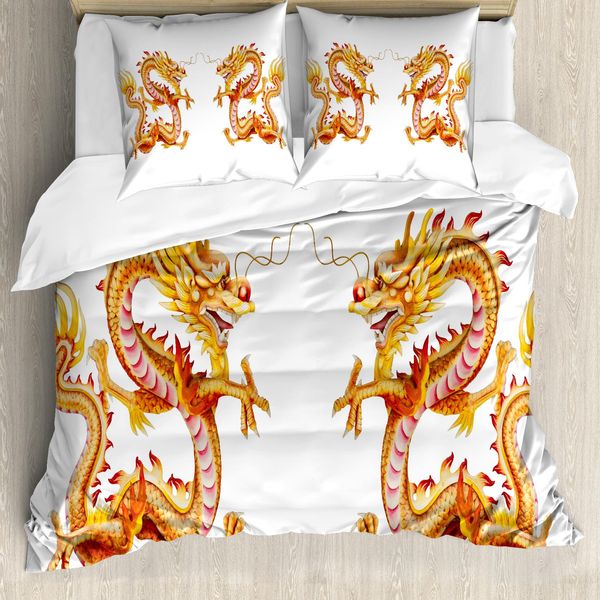 Abakuhaus Copripiumino Drachen, Filosofia Cinese, Antiacaro, Adatto A Chi Soffre Di Allergie, Con Federe, 200 Cm X 200 Cm - 80 X 80 Cm, Giallo Vermiglio-image