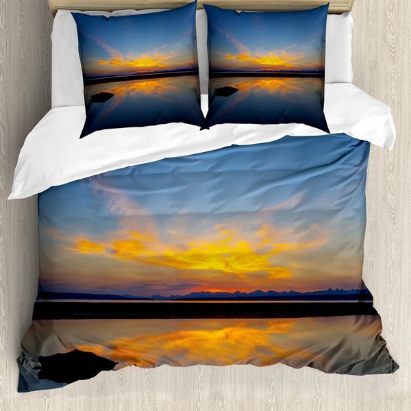 Abakuhaus Copripiumino Yellowstone, Parco Nazionale Sun, Antiacaro, Adatto A Chi Soffre Di Allergie, Con Federe, 155 Cm X 220 Cm - 80 X 80 Cm, Giallo/Blu-image