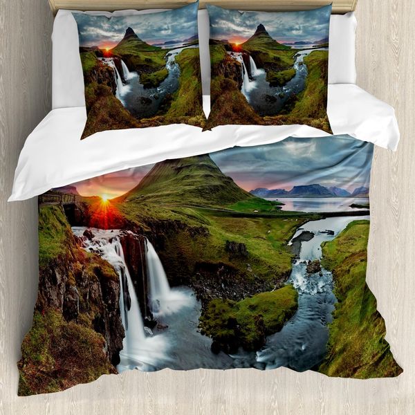 Abakuhaus Set Copripiumino Naturale Per Letti Matrimoniali, Cascata Di Animali Selvatici, Antiacaro, Adatto A Chi Soffre Di Allergie, Con Federe, Multicolore-image