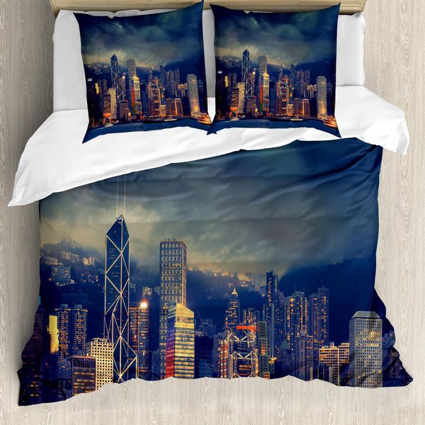 Abakuhaus Copripiumino Con Vista Della Città, Hong Kong, Antiacaro, Adatto A Chi Soffre Di Allergie, Con Federe, 200 Cm X 200 Cm - 80 X 80 Cm, Multicolore-image