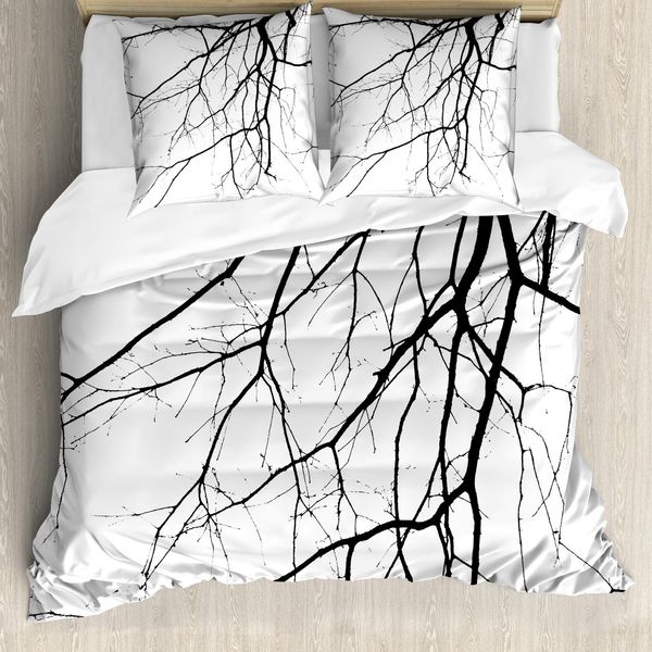 Abakuhaus Copripiumino Bianco E Nero, Albero Spoglio, Antiacaro, Adatto A Chi Soffre Di Allergie, Con Federe, 200 Cm X 200 Cm - 80 X 80 Cm, Bianco E Nero-image
