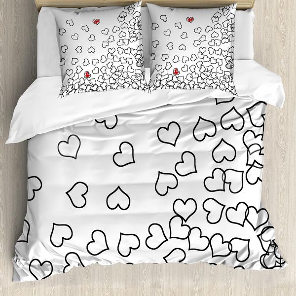 Abakuhaus Copripiumino Bianco E Nero, Forma A Cuore Nuziale, Antiacaro, Adatto A Chi Soffre Di Allergie, Con Federe, 200 Cm X 200 Cm - 80 X 80 Cm, Nero Bianco Rosso-image