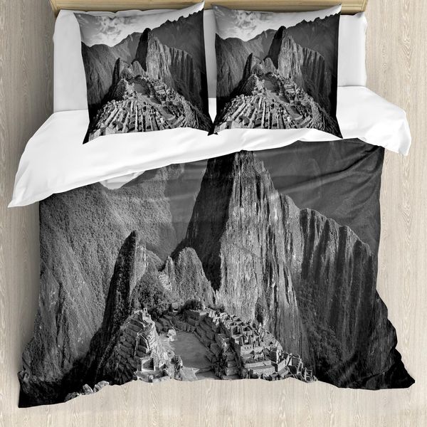 Abakuhaus Copripiumino Bianco E Nero, Panorama Del Villaggio Peruviano, Antiacaro, Adatto A Chi Soffre Di Allergie, Con Federe, 155 Cm X 220 Cm - 80 X 80 Cm, Bianco E Nero-image
