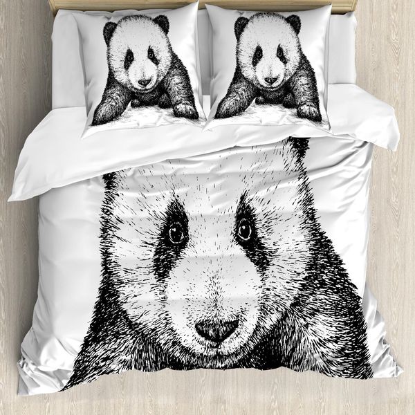 Abakuhaus Copripiumino Panda, Disegno Di Cucciolo Di Panda, Antiacaro, Adatto A Chi Soffre Di Allergie, Con Federe, 155 Cm X 220 Cm - 80 X 80 Cm, Bianco E Nero-image