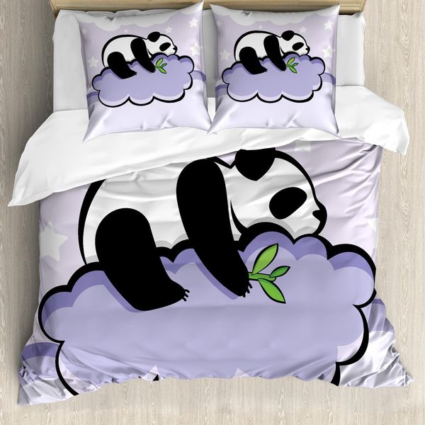 Abakuhaus Copripiumino Panda, Panda Che Dorme Su Una Nuvola, Antiacaro, Adatto A Chi Soffre Di Allergie, Con Federe, 200 Cm X 200 Cm - 80 X 80 Cm, Viola Nero-image