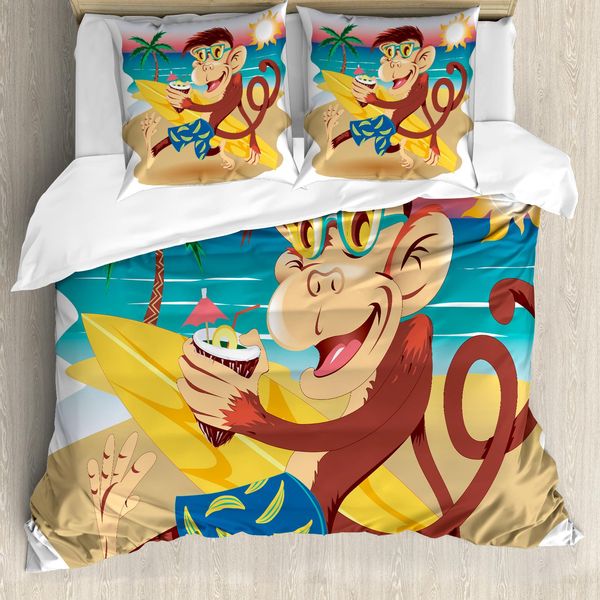 Abakuhaus Copripiumino Tropicale Con Animali, Hipster Vacation, Antiacaro, Adatto A Chi Soffre Di Allergie, Con Federe, 200 Cm X 200 Cm - 80 X 80 Cm, Multicolore-image