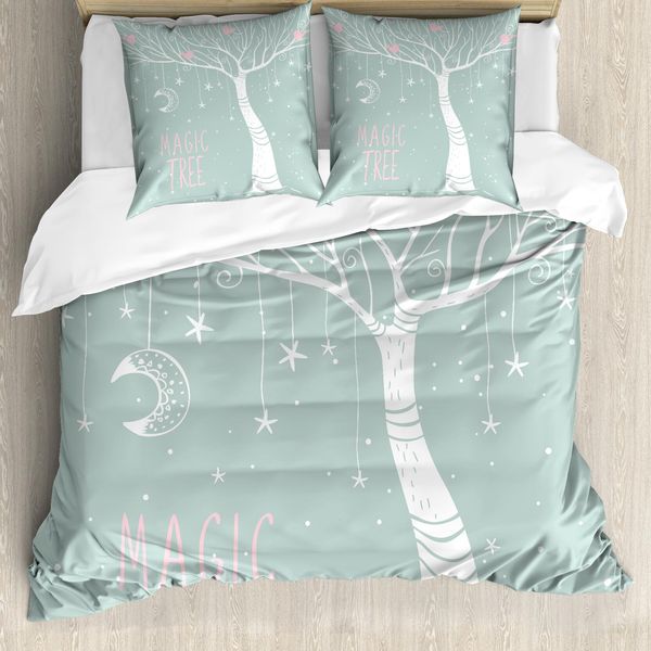 Abakuhaus Magie Copripiumino, Stelle Luna Colori Pastello, Antiacaro Adatto A Chi Soffre Di Allergie Con Federe, 155 Cm X 220 Cm - 80 X 80 Cm, Almond Green White-image