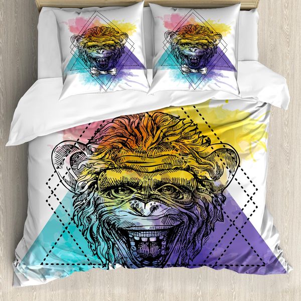 Abakuhaus Affe Set Copripiumino Per Letti Matrimoniali, Divertente Disegno Geometrico Artistico, Antiacaro, Adatto A Chi Soffre Di Allergie, Con Federe, Multicolore-image