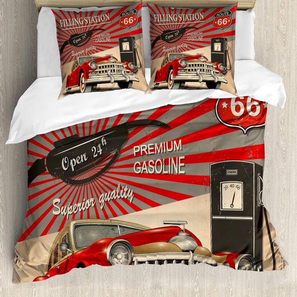 Abakuhaus Copripiumino Autos, Effetto Poster Retrò, Antiacaro, Adatto A Chi Soffre Di Allergie, Con Federe, 200 Cm X 200 Cm - 80 X 80 Cm, Beige Vermiglio-image