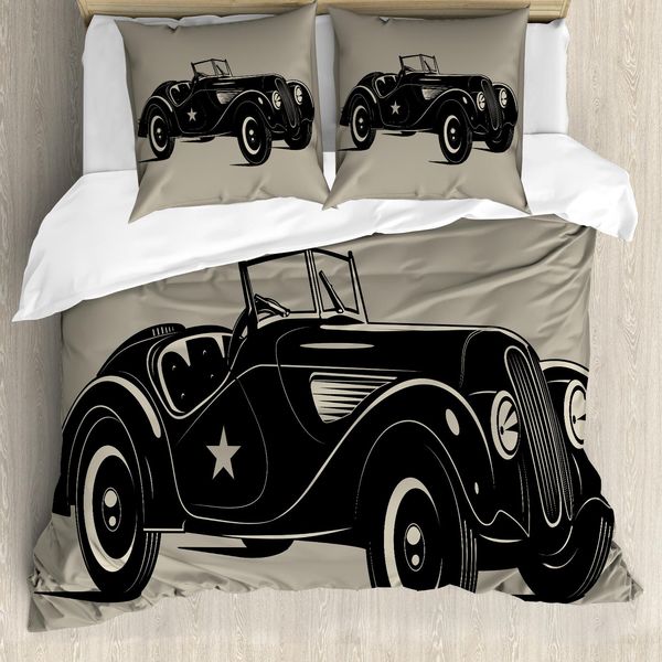 Abakuhaus Copripiumino Auto, Auto Classica Italiana, Antiacaro, Adatto A Chi Soffre Di Allergie, Con Federe, 155 Cm X 220 Cm - 80 X 80 Cm, Marrone Nero-image