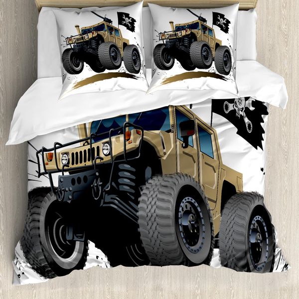 Abakuhaus Copripiumino Autos, Off Road Safari Truck, Antiacaro, Adatto A Chi Soffre Di Allergie, Con Federe, 155 Cm X 220 Cm - 80 X 80 Cm, Grigio Marrone-image