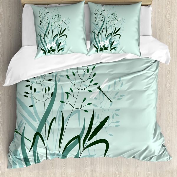 Abakuhaus Copripiumino Libellula, Libellule Wild Grass, Antiacaro, Adatto A Chi Soffre Di Allergie, Con Federe, 155 Cm X 220 Cm - 80 X 80 Cm, Verde Pallido-image