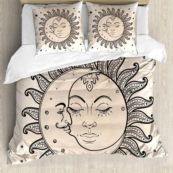 Abakuhaus Set Copripiumino Per Letti Matrimoniali, Motivo Con Figure Celesti, Antiacaro, Adatto A Chi Soffre Di Allergie, Con Federe, Champagne Antracite Grigio-image
