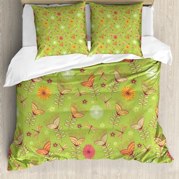 Abakuhaus Copripiumino Libelle, Fiori Bluebell, Antiacaro, Adatto A Chi Soffre Di Allergie, Con Federe, 155 Cm X 220 Cm - 80 X 80 Cm, Verde, Rosa,-image