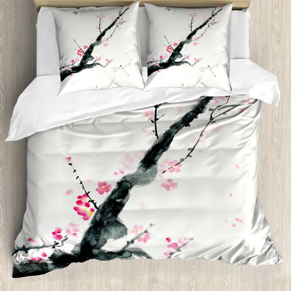Abakuhaus Copripiumino Libelle, Ciliegio Sakura, Antiacaro, Adatto A Chi Soffre Di Allergie, Con Federe, 200 Cm X 200 Cm - 80 X 80 Cm, Rosa Nero-image