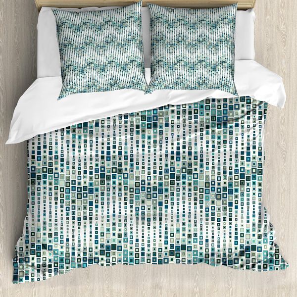 Abakuhaus Copripiumino Geometrico, Wave-Platz, Antiacaro, Adatto A Chi Soffre Di Allergie, Con Federe, 155 Cm X 220 Cm - 80 X 80 Cm, Bianco Blu-image