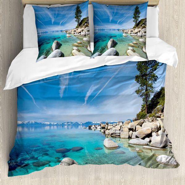 Abakuhaus Set Copripiumino Naturale Per Letti Matrimoniali, Tropical Tahoe, Antiacaro, Adatto A Chi Soffre Di Allergie, Con Federe, Blu Grigio-image