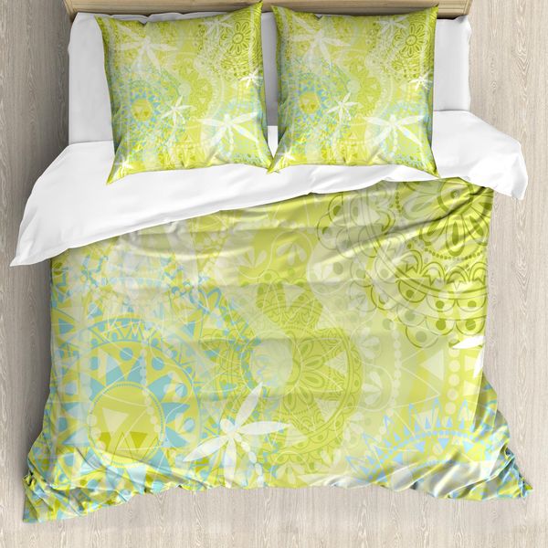 Abakuhaus Copripiumino Libellula, Libellula Su Mandala, Antiacaro Adatto A Chi Soffre Di Allergie Con Federe, 200 Cm X 200 Cm - 80 X 80 Cm, Verde Bianco-image