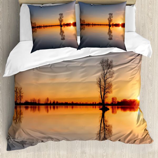 Abakuhaus Copripiumino See, Tramonto Sul Lago Tahoe, Antiacaro, Adatto A Chi Soffre Di Allergie, Con Federe, 200 Cm X 200 Cm - 80 X 80 Cm, Arancione Blu-image