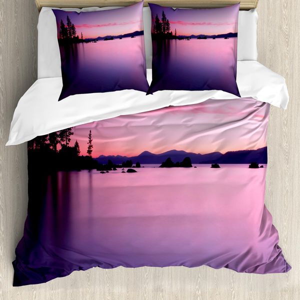 Abakuhaus Copripiumino See, Hazy Calm Lake Tahoe, Antiacaro, Adatto A Chi Soffre Di Allergie, Con Federe, 155 Cm X 220 Cm - 80 X 80 Cm, Viola-image