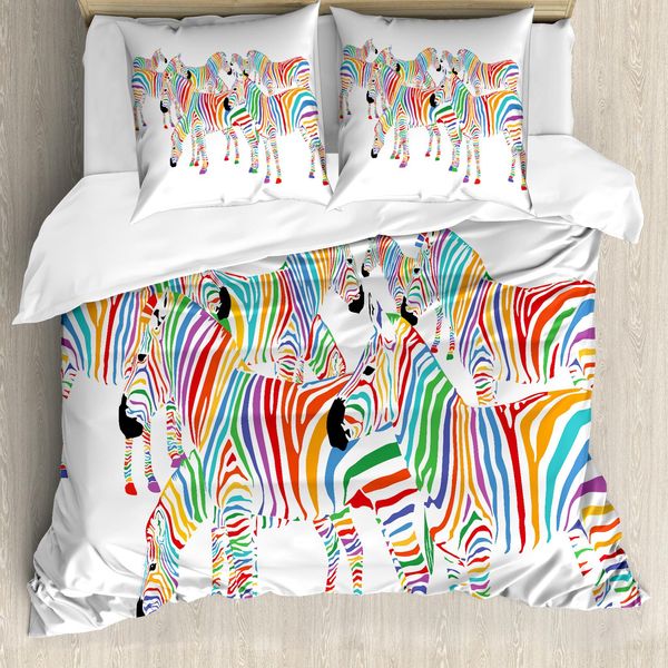Abakuhaus Copripiumino Divertente, Animali Colorati, Antiacaro, Adatto A Chi Soffre Di Allergie, Con Federe, 200 Cm X 200 Cm - 80 X 80 Cm, Multicolore-image