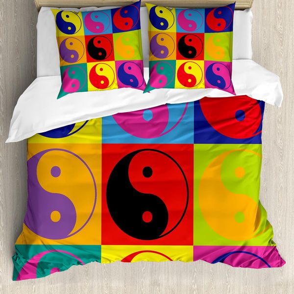 Abakuhaus Copripiumino Ying Yang, Ying Yang Hippie, Antiacaro, Adatto A Chi Soffre Di Allergie, Con Federe, 155 Cm X 220 Cm - 80 X 80 Cm, Multicolore-image