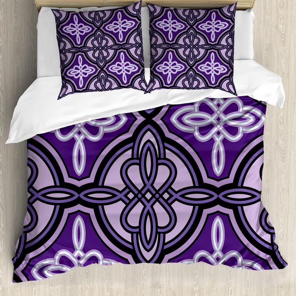 Abakuhaus Set Copripiumino Viola Per Letti Matrimoniali, Stile Etnico Con Nodi Celtici, Antiacaro E Anallergico, Con Federe, Viola Lilla-image