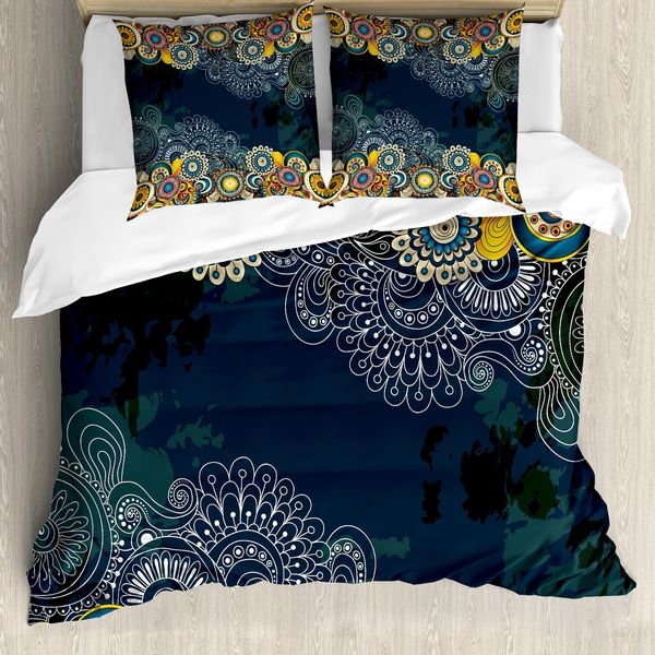 Abakuhaus Copripiumino Psichedelico, Mandala Paisley, Antiacaro, Adatto A Chi Soffre Di Allergie, Con Federe, 200 Cm X 200 Cm - 80 X 80 Cm, Blu Giallo-image