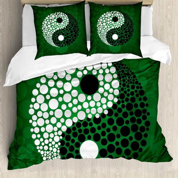 Abakuhaus Copripiumino Ying Yang, Ying Yang Armonia Verde, Antiacaro, Adatto A Chi Soffre Di Allergie, Con Federe, 155 Cm X 220 Cm - 80 X 80 Cm, Verde, Nero, Bianco-image