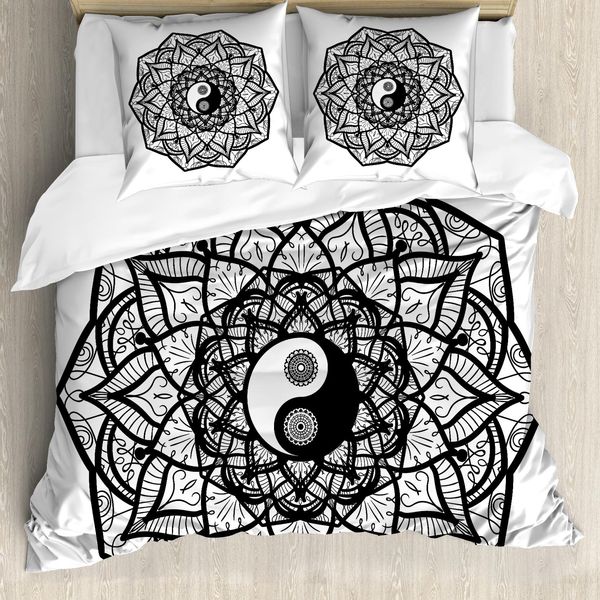Abakuhaus Copripiumino Ying Yang, Ying Yang Bianco E Nero, Antiacaro, Adatto A Chi Soffre Di Allergie, Con Federe, 155 Cm X 220 Cm - 80 X 80 Cm, Bianco E Nero-image