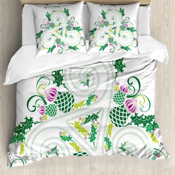 Abakuhaus Copripiumino Celtico, Arte Celtica Con Linee Sinuose, Antiacaro, Adatto A Chi Soffre Di Allergie, Con Federe, 200 Cm X 200 Cm - 80 X 80 Cm, Verde, Rosa,-image