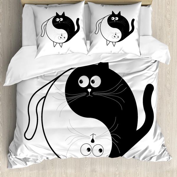 Abakuhaus Copripiumino Ying Yang, Ying Yang Bianco E Nero, Antiacaro, Adatto A Chi Soffre Di Allergie, Con Federe, 155 Cm X 220 Cm - 80 X 80 Cm, Bianco E Nero-image