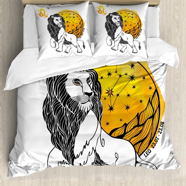 Abakuhaus Copripiumino Zodiacale, Segno Zodiacale Leone Arte, Antiacaro Adatto A Chi Soffre Di Allergie Con Federe, 200 Cm X 200 Cm - 80 X 80 Cm, Multicolore-image
