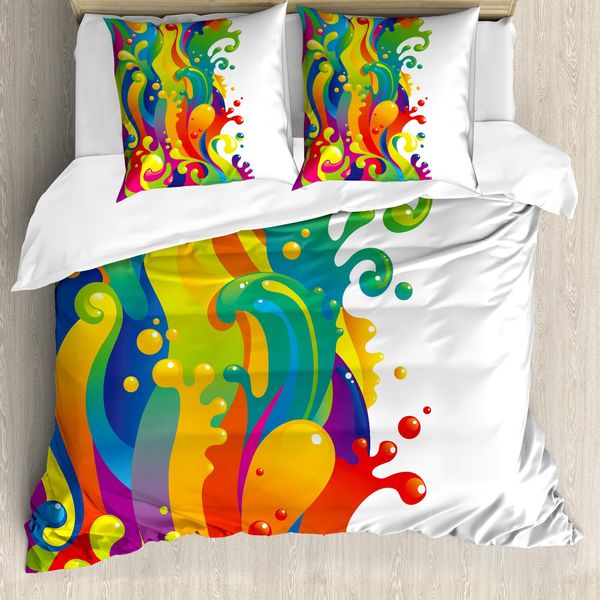 Abakuhaus Copripiumino Psichedelico, Spruzzi Arcobaleno, Antiacaro, Adatto A Chi Soffre Di Allergie, Con Federe, 155 Cm X 220 Cm - 80 X 80 Cm, Multicolore-image