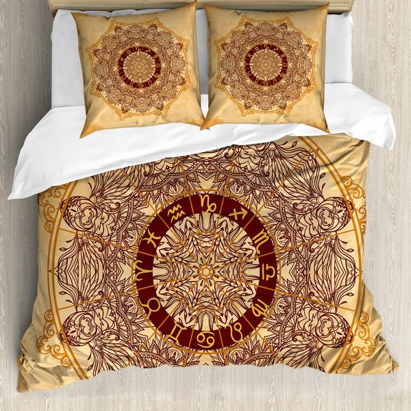 Abakuhaus Copripiumino Zodiac, Astrologia Aged, Antiacaro, Adatto A Chi Soffre Di Allergie, Con Federe, 200 Cm X 200 Cm - 80 X 80 Cm, Tan Brown-image