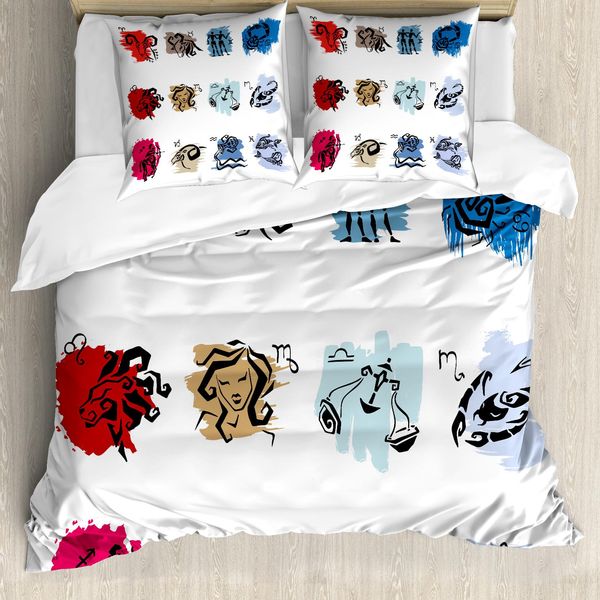 Abakuhaus Copripiumino Zodiaco, Grafica Dei Segni Zodiacali, Antiacaro, Adatto A Chi Soffre Di Allergie, Con Federe, 200 Cm X 200 Cm - 80 X 80 Cm, Multicolore-image