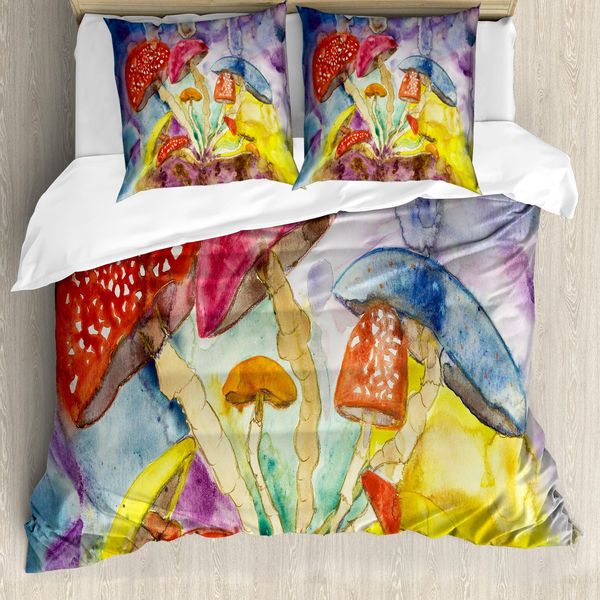 Abakuhaus Copripiumino Psichedelico, Bosco Acquerellato, Antiacaro, Adatto A Chi Soffre Di Allergie, Con Federe, 155 Cm X 220 Cm - 80 X 80 Cm, Multicolore-image