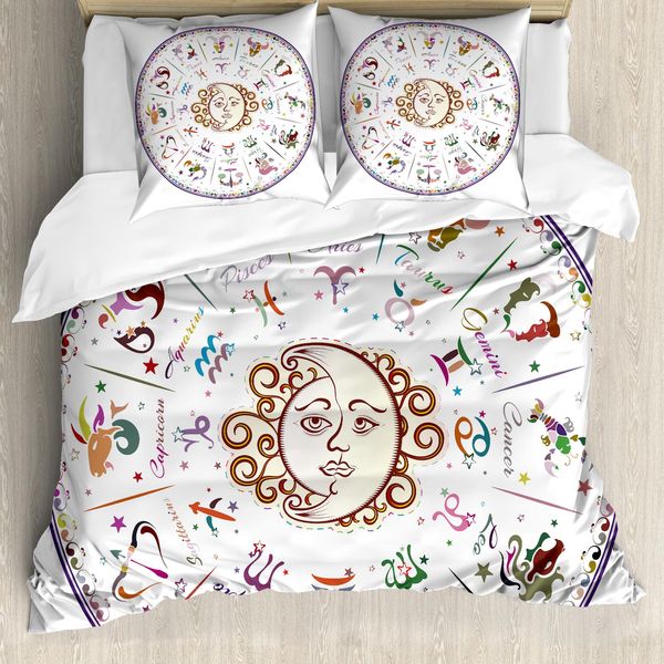 Abakuhaus Set Copripiumino Per Letti Matrimoniali, Segni Zodiacali, Antiacaro, Adatto A Chi Soffre Di Allergie, Con Federe, Multicolore-image