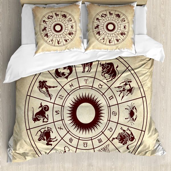 Abakuhaus Copripiumino Zodiaco, Oroscopo Dei Segni Zodiacali, Antiacaro, Adatto A Chi Soffre Di Allergie, Con Federe, 155 Cm X 220 Cm - 80 X 80 Cm, Marrone Beige-image