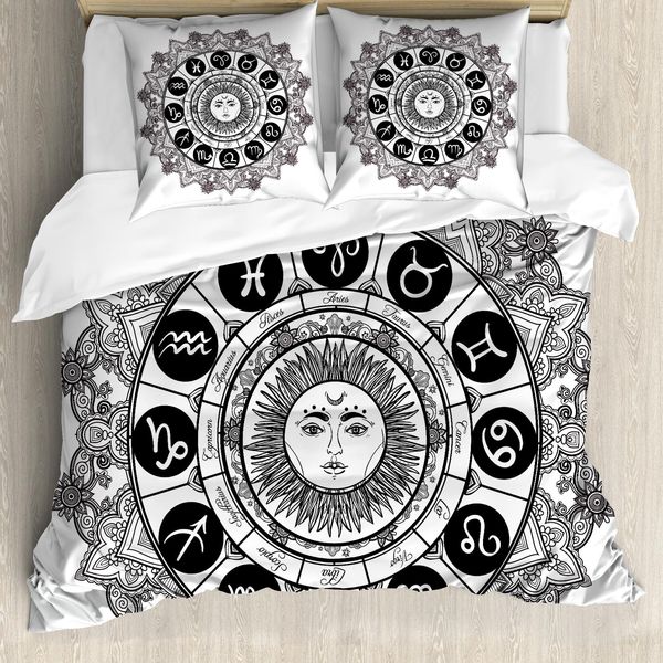 Abakuhaus Set Copripiumino Per Letti Matrimoniali, Mandala-Etnico Kitsch, Antiacaro, Adatto A Chi Soffre Di Allergie, Con Federe, Nero Grigio-image