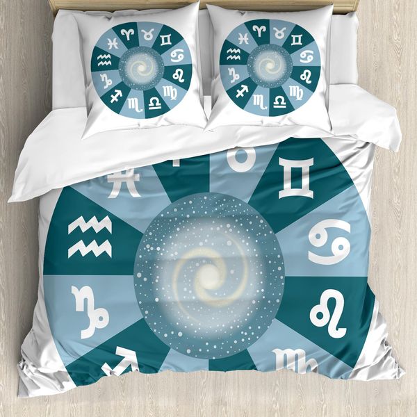 Abakuhaus Copripiumino Zodiaco, Segni Zodiacali, Antiacaro, Adatto A Chi Soffre Di Allergie, Con Federe, 200 Cm X 200 Cm - 80 X 80 Cm, Verde-image