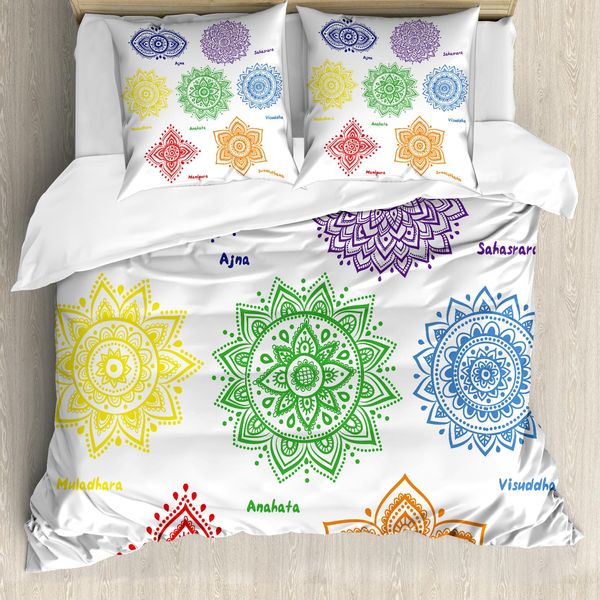 Abakuhaus Copripiumino Chakra, Chakra Colorato, Antiacaro, Adatto A Chi Soffre Di Allergie, Con Federe, 155 Cm X 220 Cm - 80 X 80 Cm, Multicolore-image