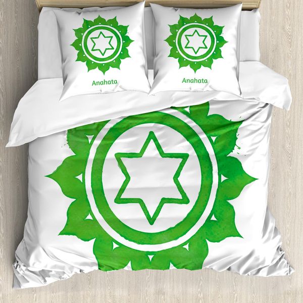 Abakuhaus Copripiumino Chakra, Meditazione Chakra, Antiacaro, Adatto A Chi Soffre Di Allergie, Con Federe, 200 Cm X 200 Cm - 80 X 80 Cm, Verde-image