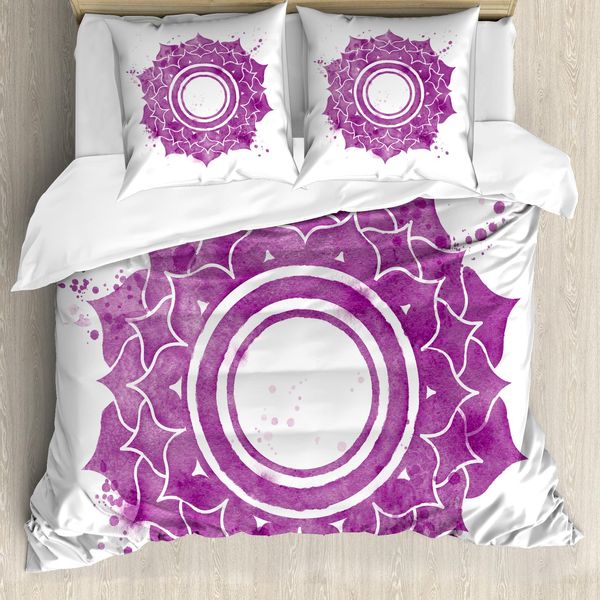 Abakuhaus Copripiumino Chakra, Mandala Chakra Splash, Antiacaro, Adatto A Chi Soffre Di Allergie, Con Federe, 155 Cm X 220 Cm - 80 X 80 Cm, Viola Bianco-image