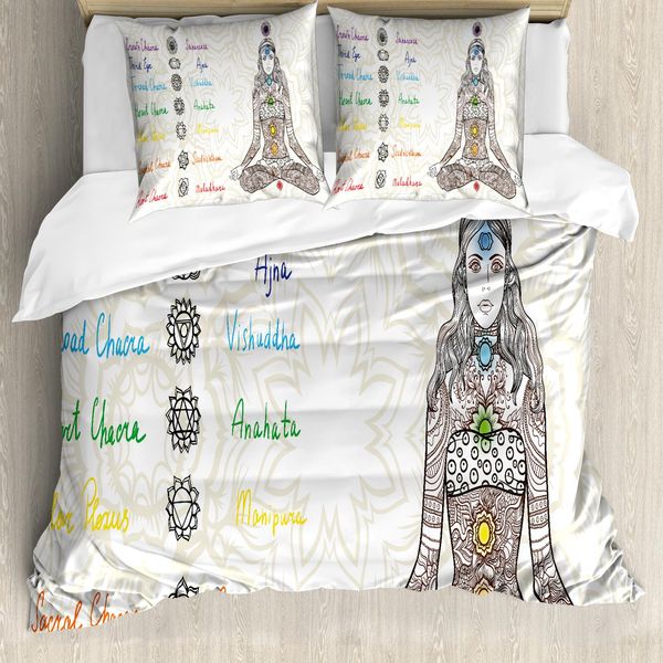 Abakuhaus Copripiumino Chakra, Sketch Yoga Ragazza, Antiacaro Adatto A Chi Soffre Di Allergie Con Federe, 200 Cm X 200 Cm - 80 X 80 Cm, Multicolore-image