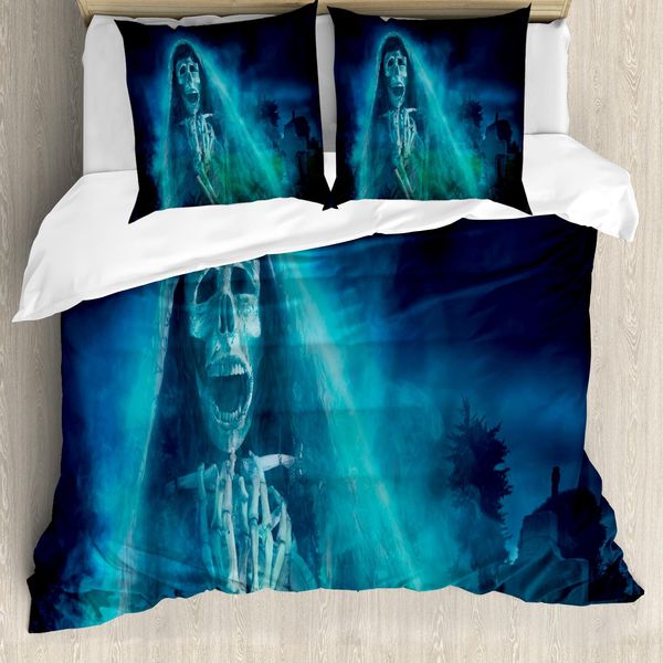 Copripiumino Abakuhaus Halloween, Fantasma Gotico, Antiacaro, Adatto A Chi Soffre Di Allergie, Con Federe, 200 Cm X 200 Cm - 80 X 80 Cm, Blu-image